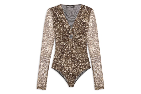 Body Manga Longa Tule Estampa Kira - Animal Print