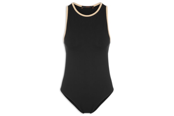 Body Nadador Decote Costas Bicolor - Preto