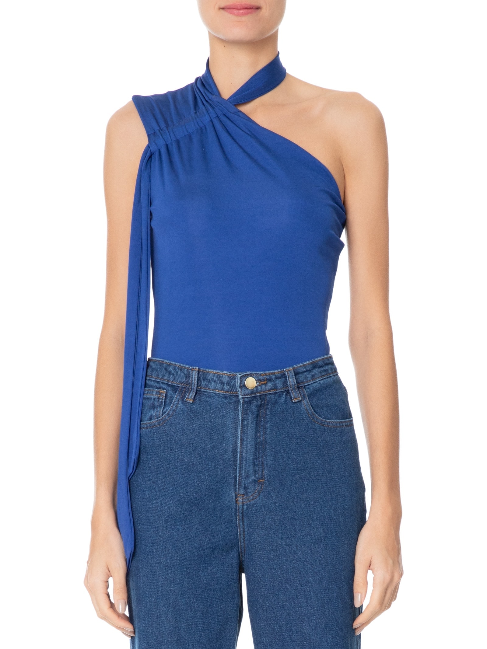 Body Ombro Só Em Malha Com Faixa Azul '2Essential