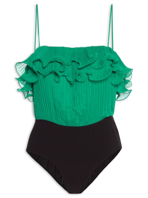 Body Plissado Flor – Verde