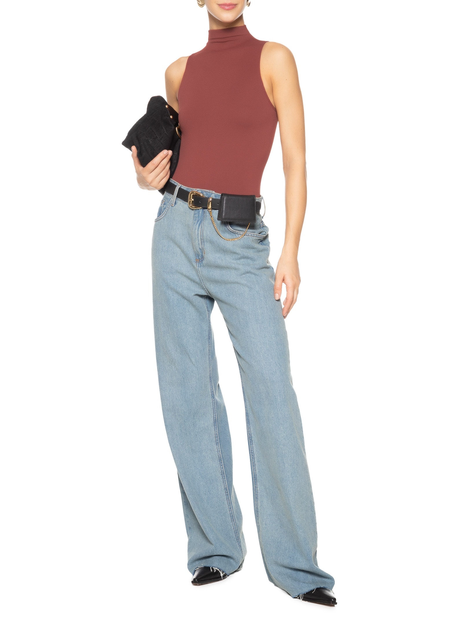 Body Regata em Microfibra Canelada Free Vinho Hope