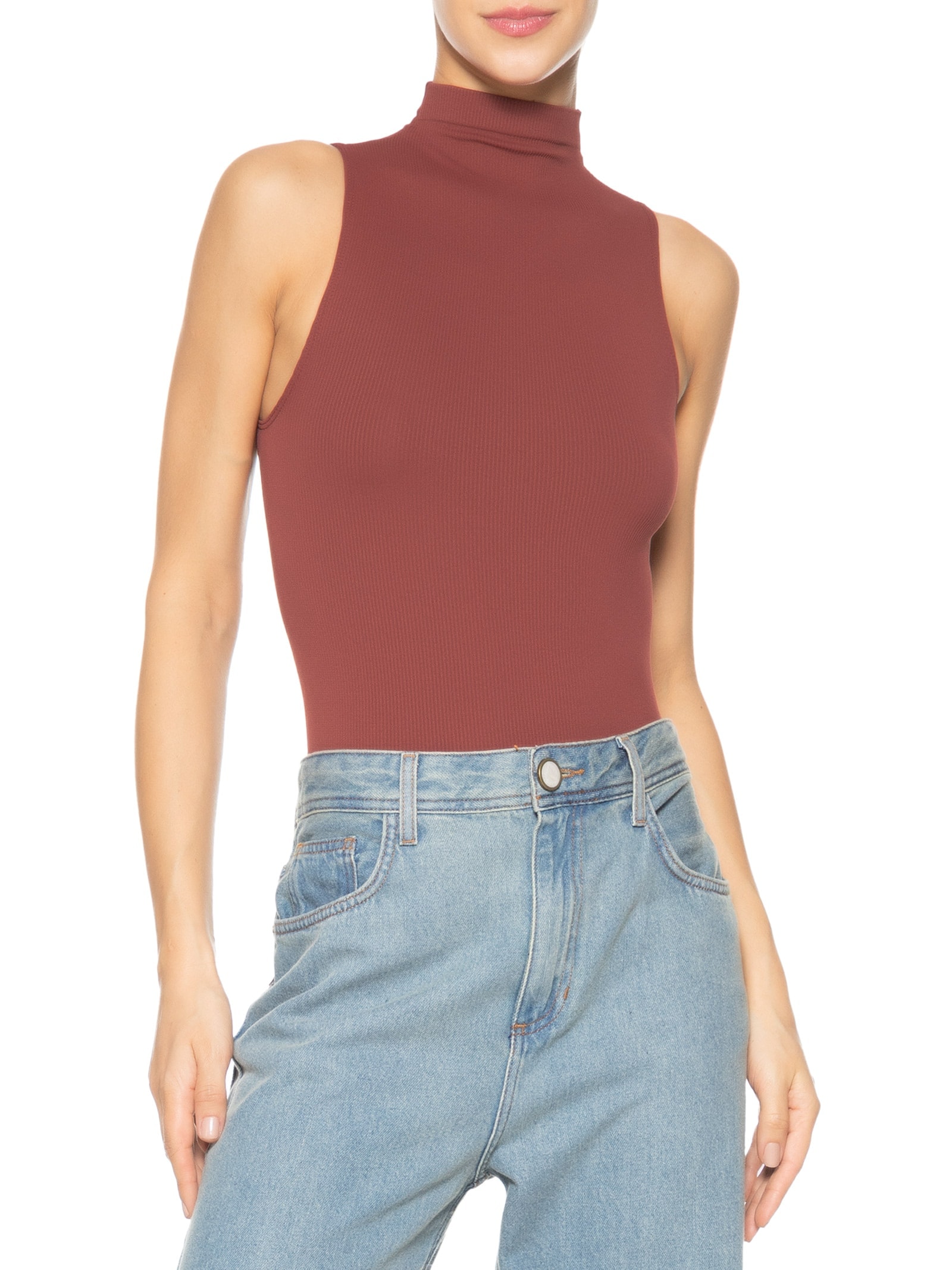 Body Regata em Microfibra Canelada Free Vinho Hope