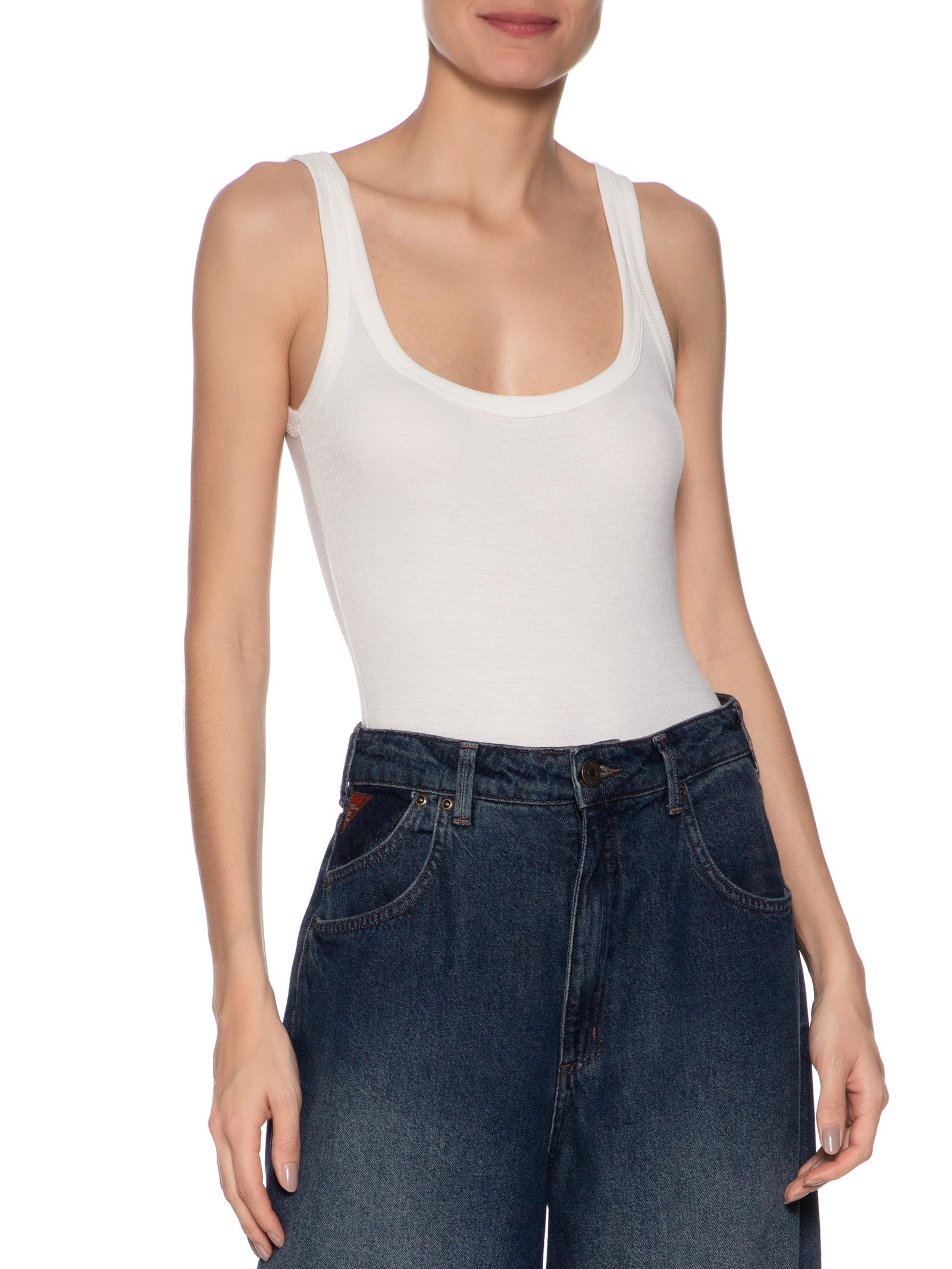 Body Ribana Decote Quadrado Branco Animale