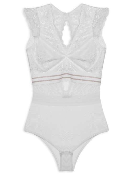 Body Sem Bojo Renda E Tule - Branco
