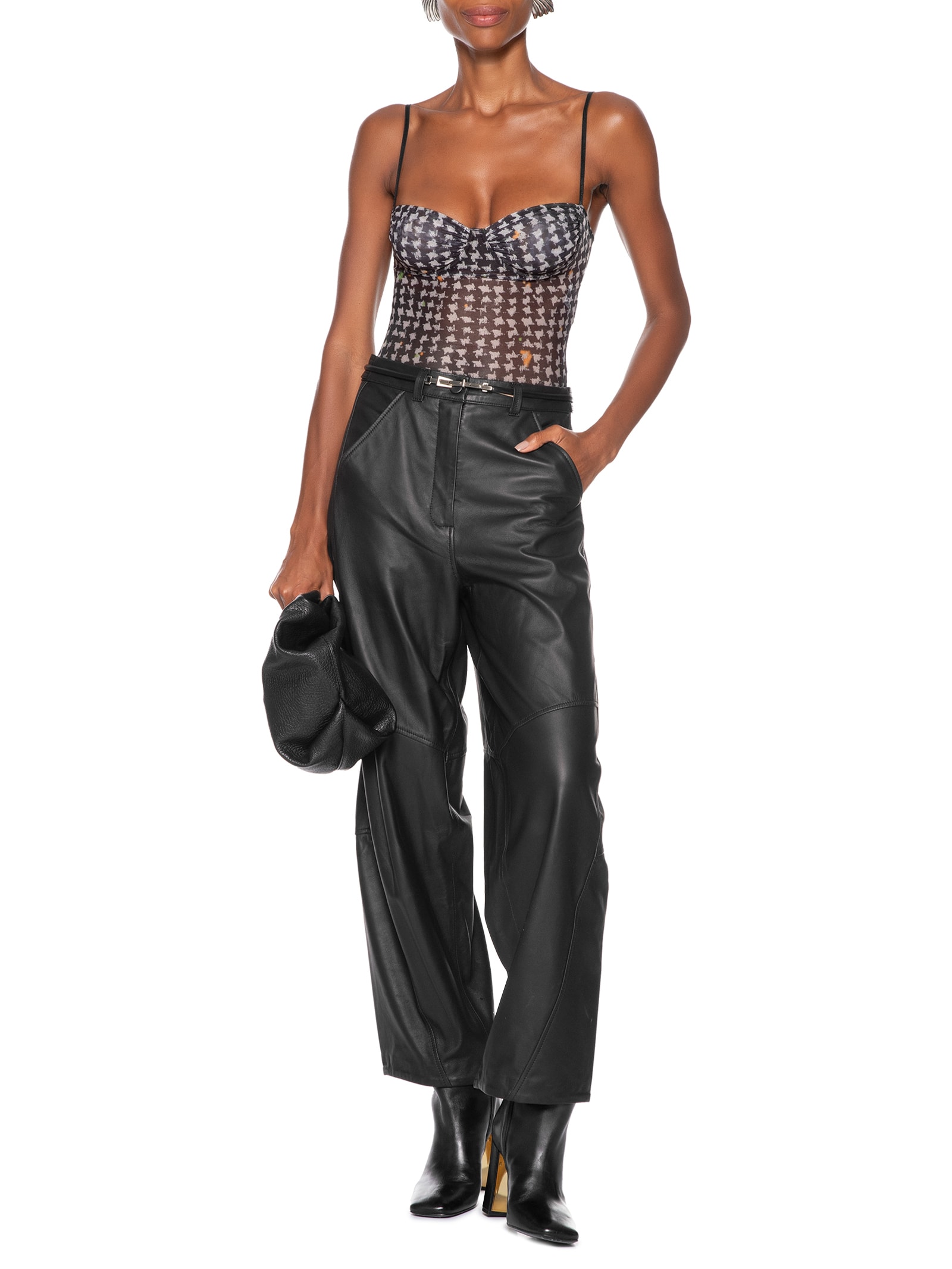 Body Tule Est Pied De Poule Preto Animale