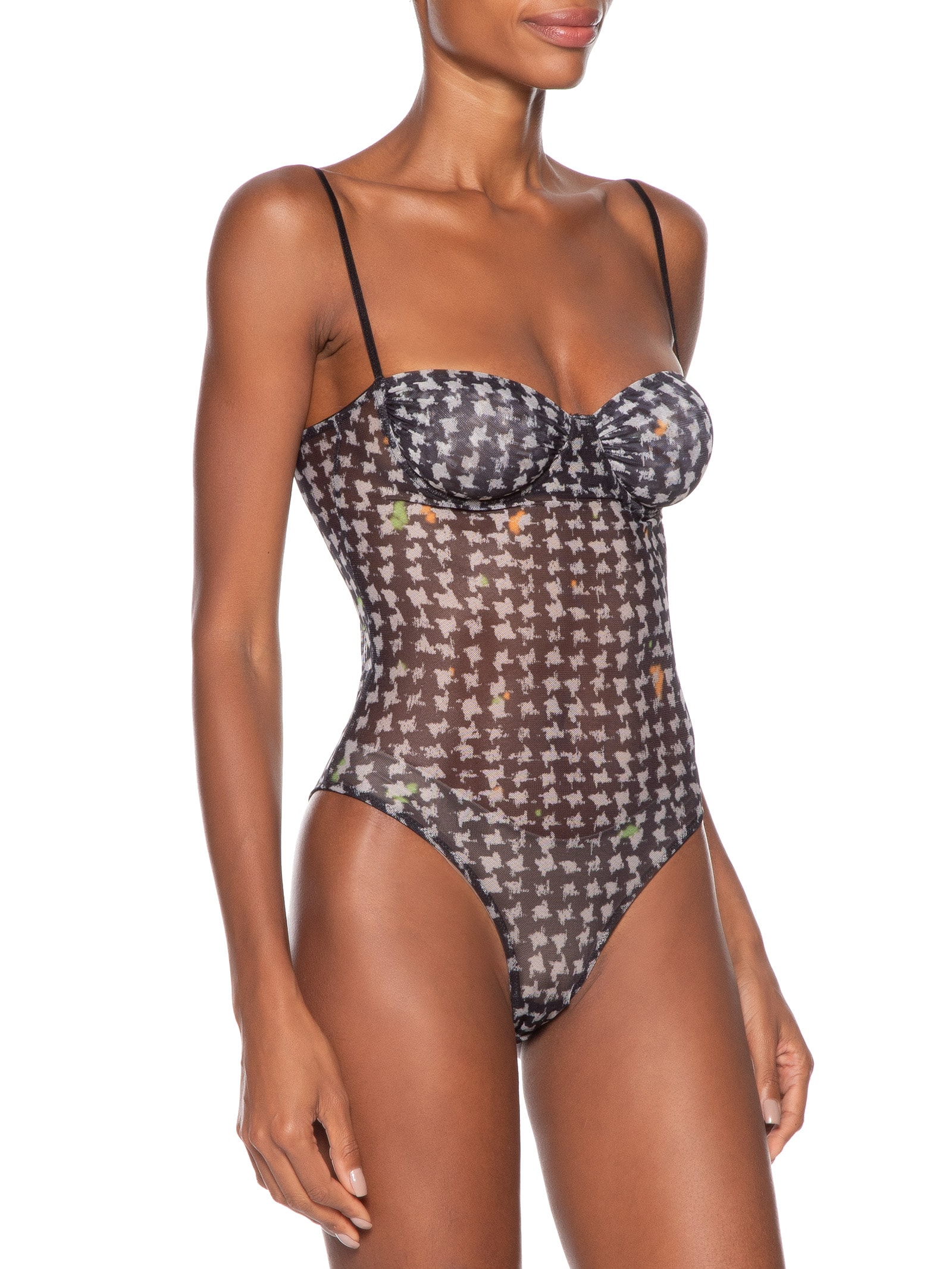 Body Tule Est Pied De Poule Preto Animale