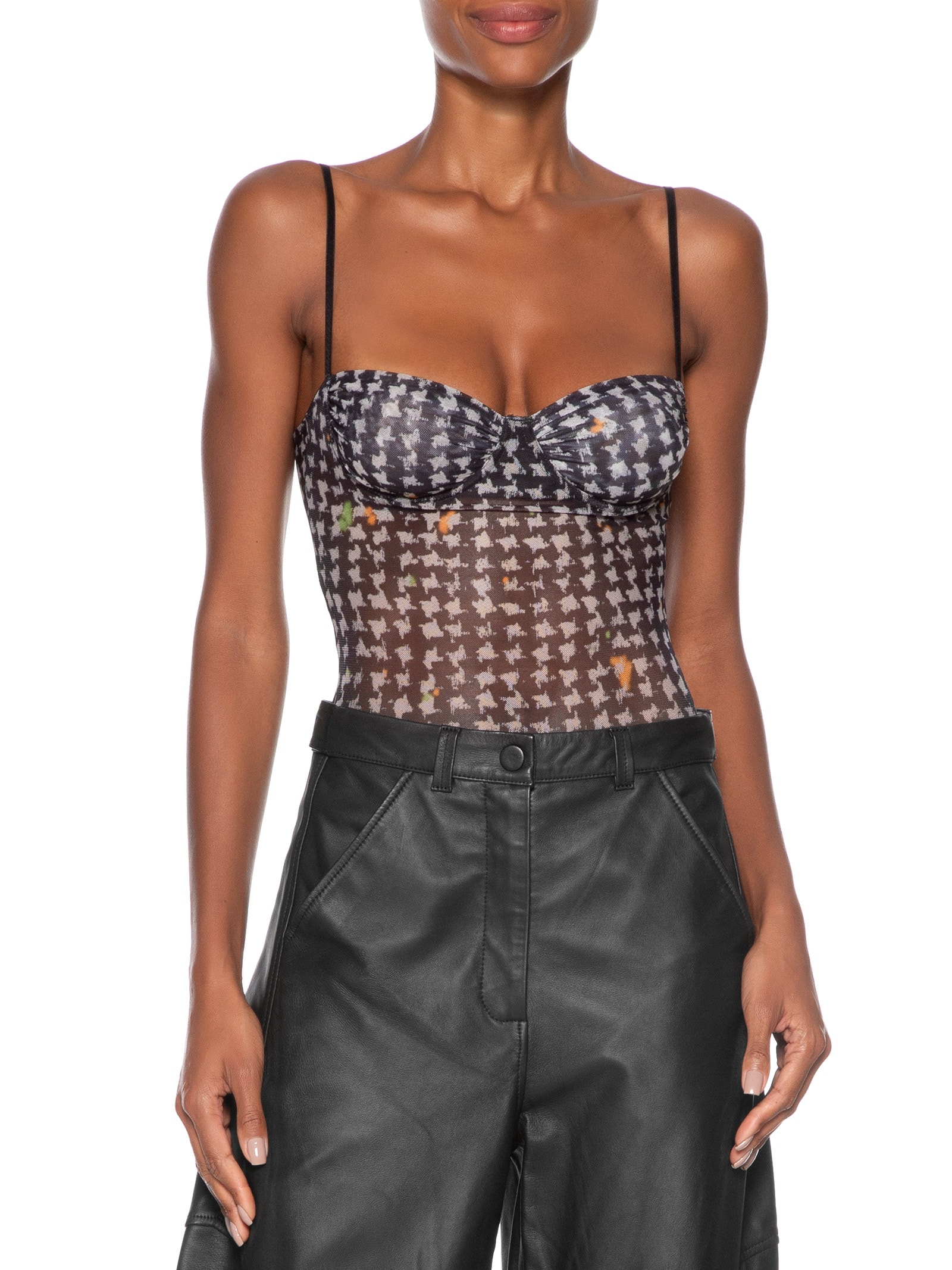 Body Tule Est Pied De Poule Preto Animale