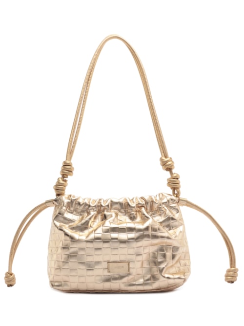 Bolsa Bucket Dourada Couro Tressê Média – Dourado
