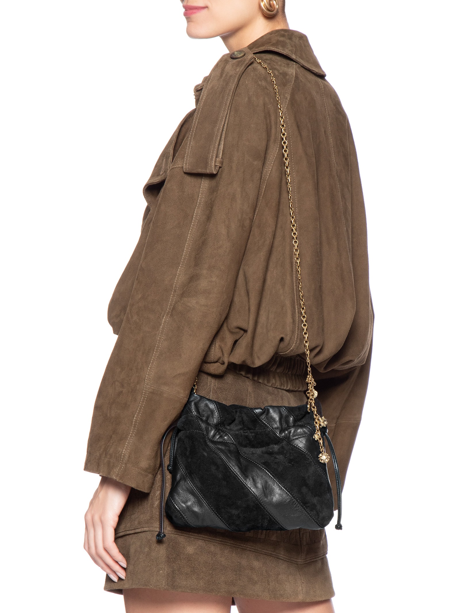 Bolsa De Couro Sac Mix Listras Preto Animale