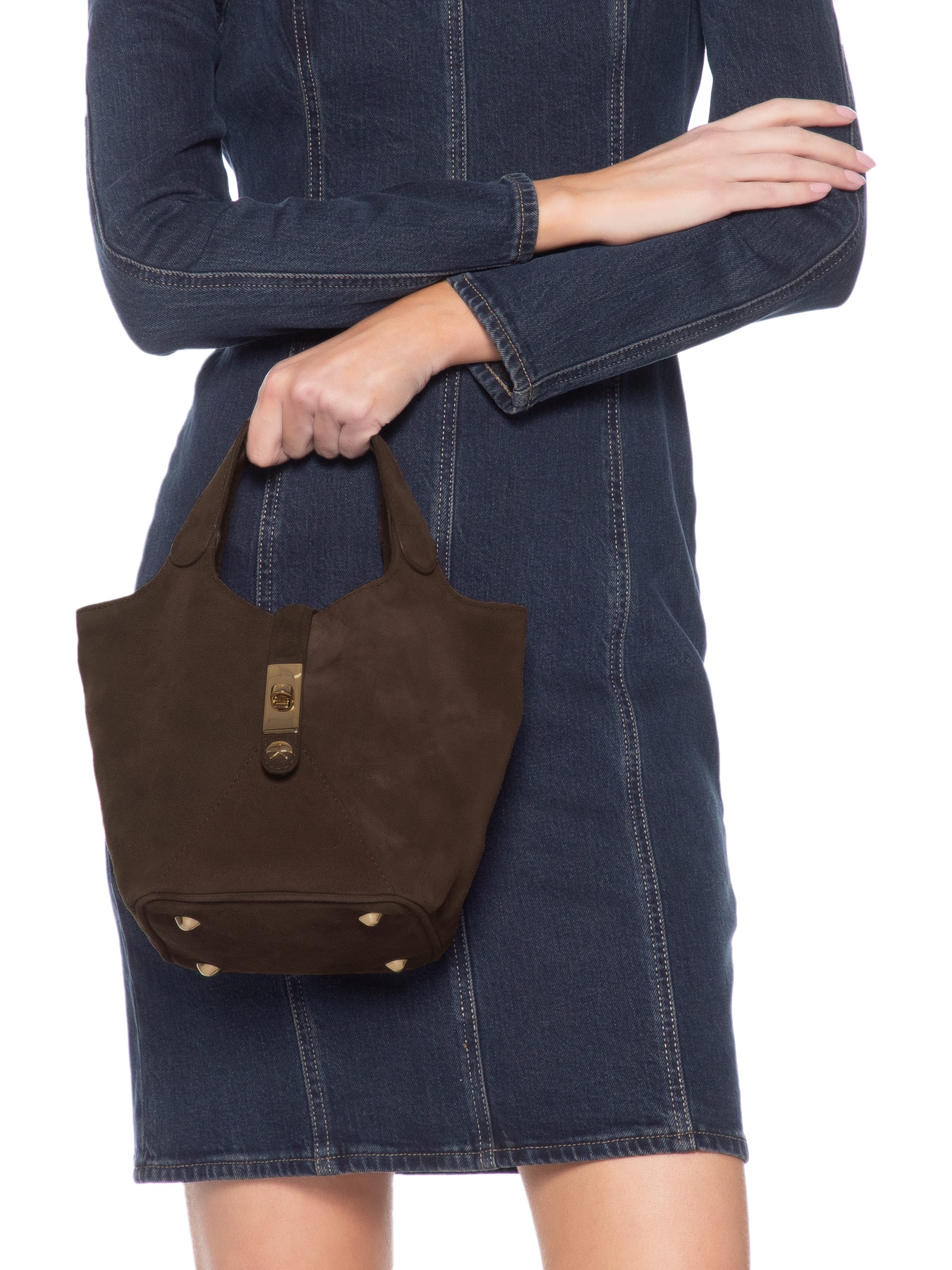 Bolsa De Mão Feminina Camurça Marrom Luiza Barcelos
