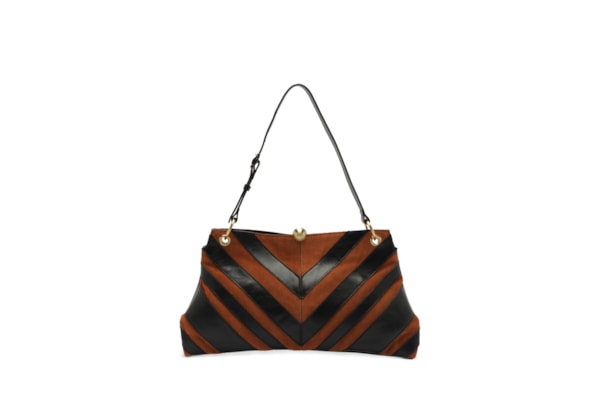 Bolsa de Ombro Grande Patchwork Chevron – Marrom