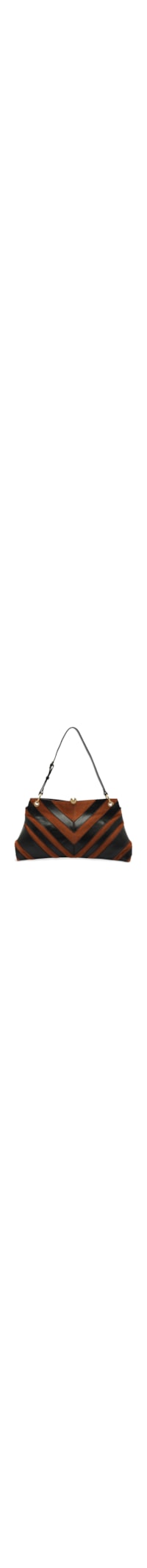 Bolsa de Ombro Grande Patchwork Chevron – Marrom