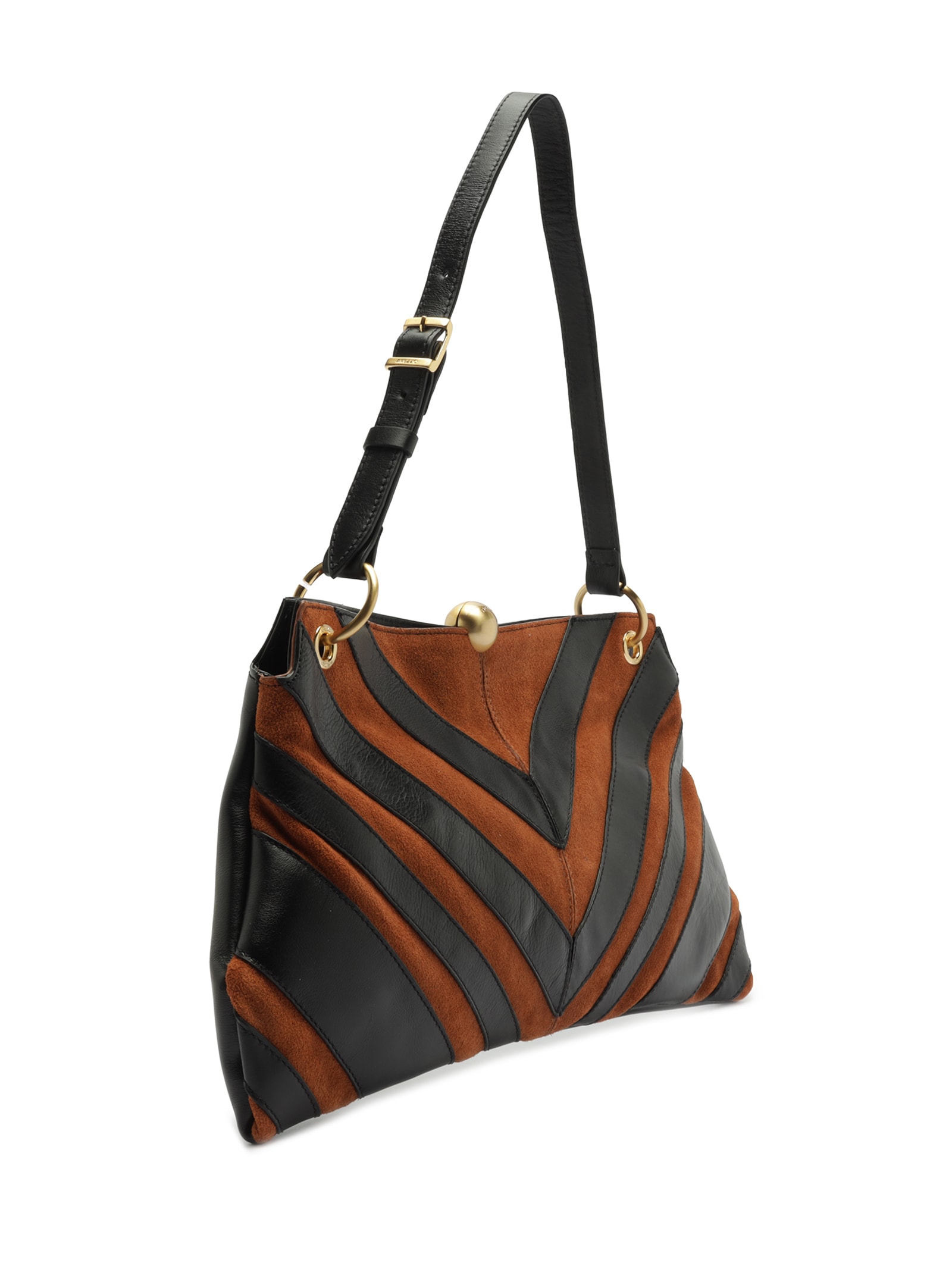 Bolsa de Ombro Grande Patchwork Chevron – Marrom Arezzo