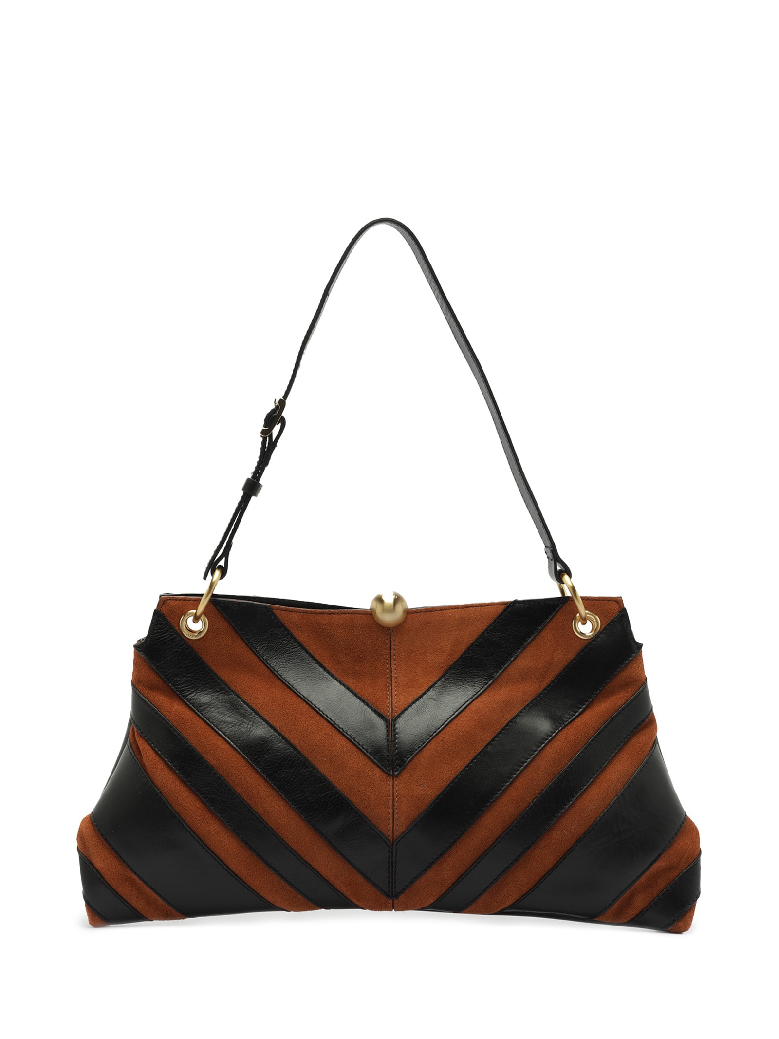 Bolsa de Ombro Grande Patchwork Chevron – Marrom Arezzo