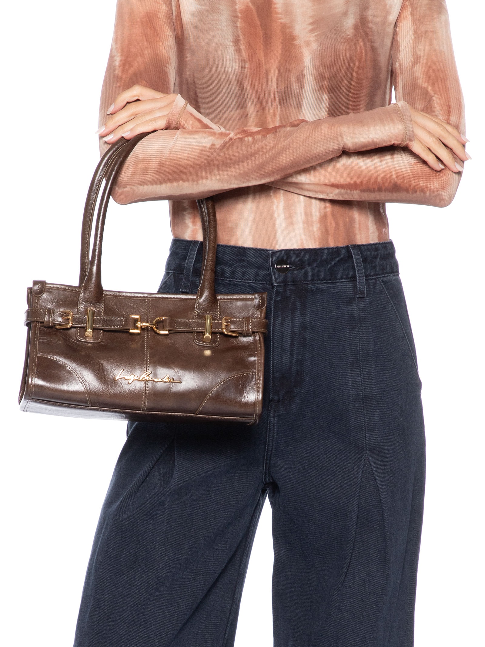 Bolsa Feminina Alças Alongadas Em Couro Marrom Luiza Barcelos