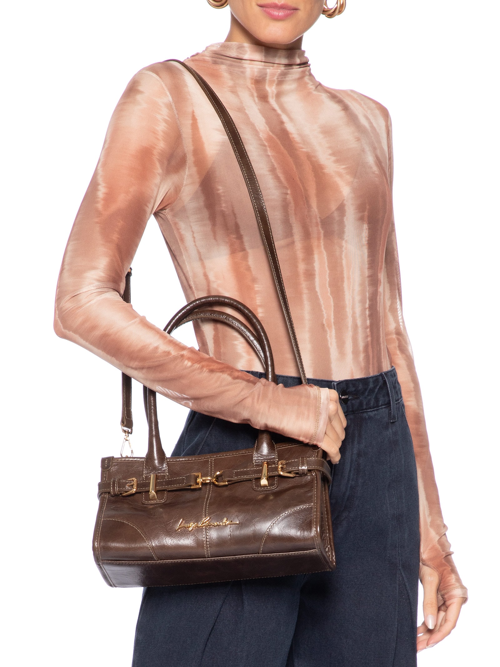 Bolsa Feminina Alças Alongadas Em Couro Marrom Luiza Barcelos