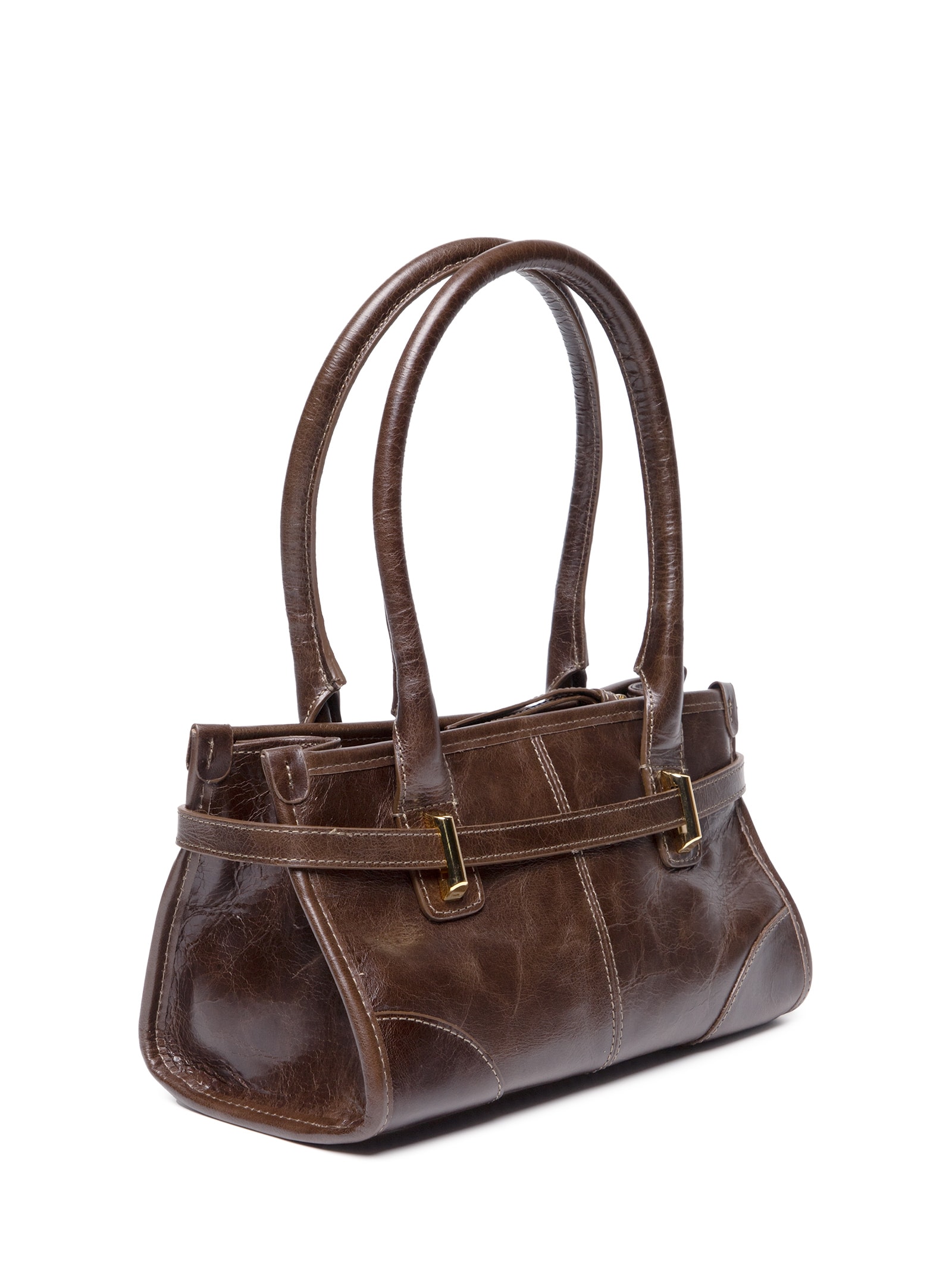 Bolsa Feminina Alças Alongadas Em Couro Marrom Luiza Barcelos