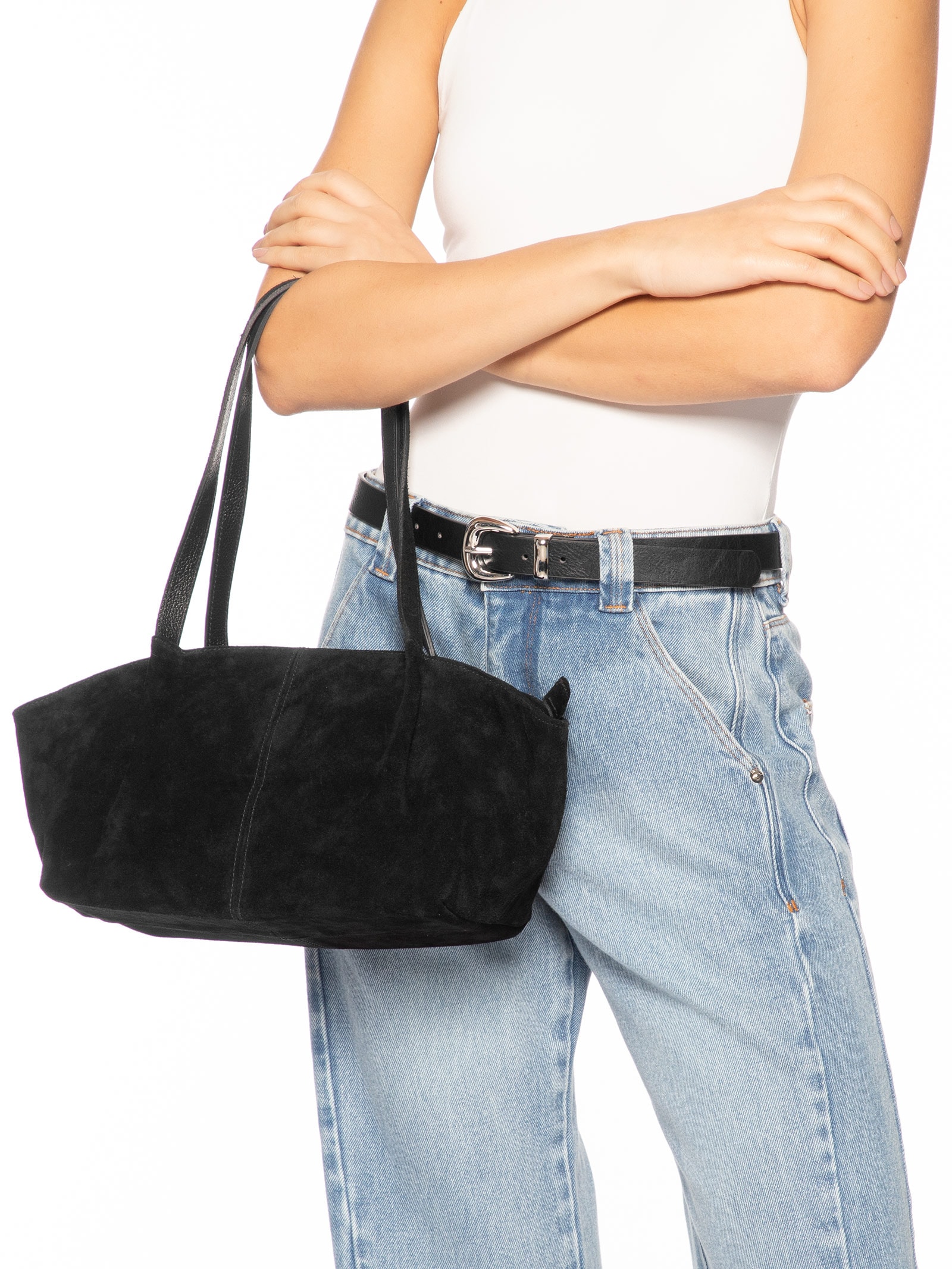 Bolsa Feminina Alongada Em Camurça Preto Basiq