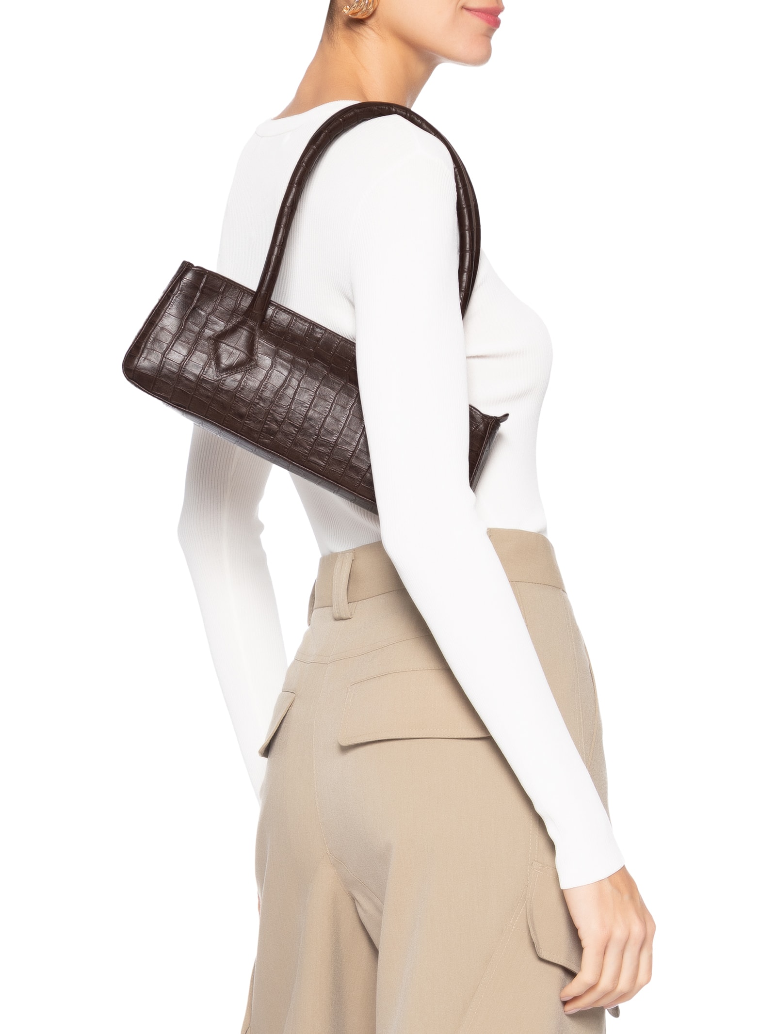 Bolsa Feminina Baguete Em Couro Croco Marrom Market 33