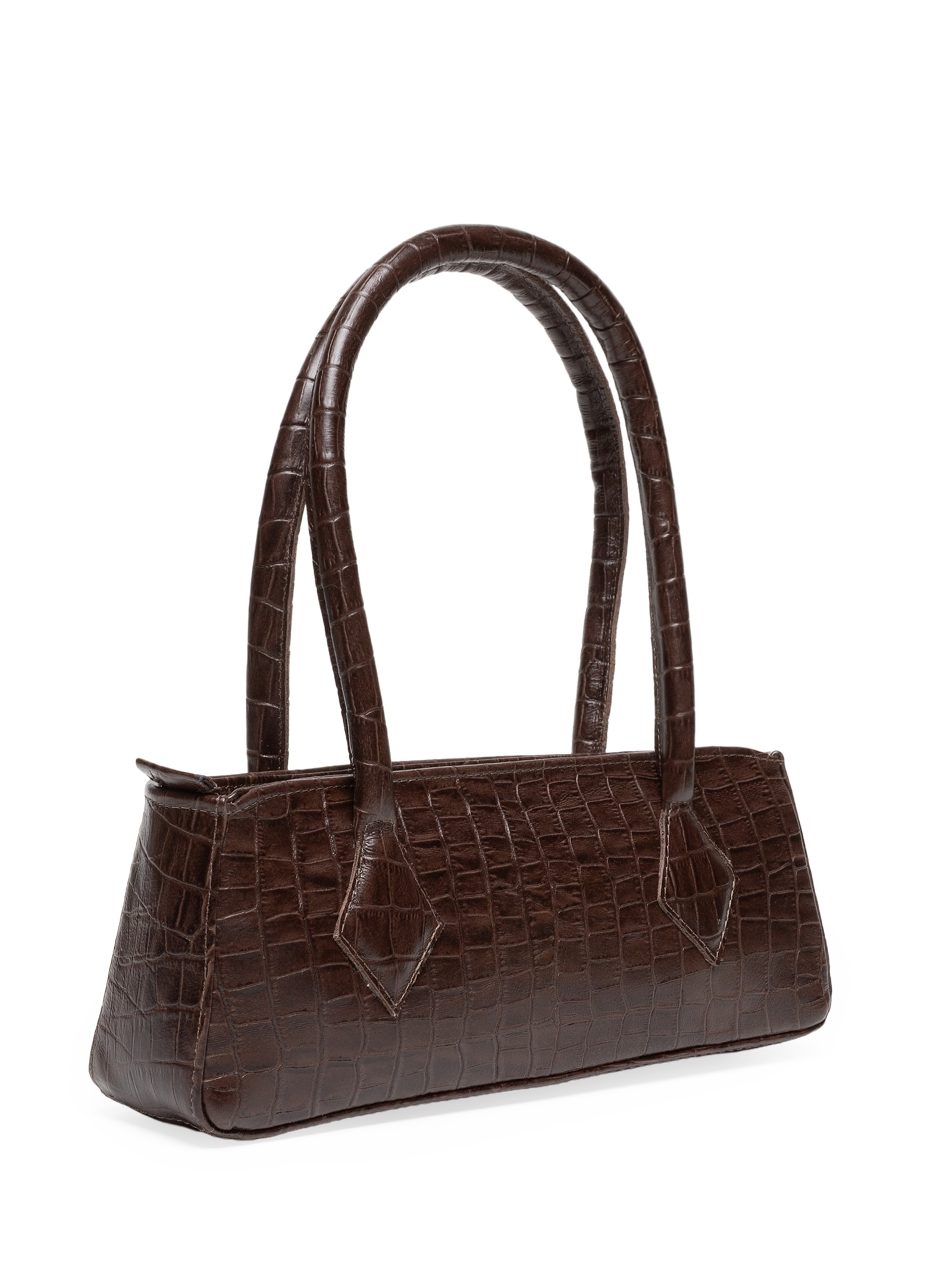 Bolsa Feminina Baguete Em Couro Croco Marrom Market 33