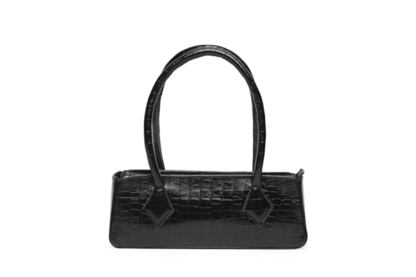 Bolsa Feminina Baguete Em Couro Croco - Preto