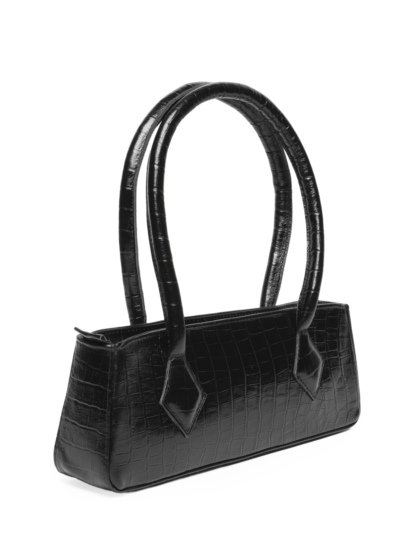 Bolsa Feminina Baguete Em Couro Croco Preto Market 33