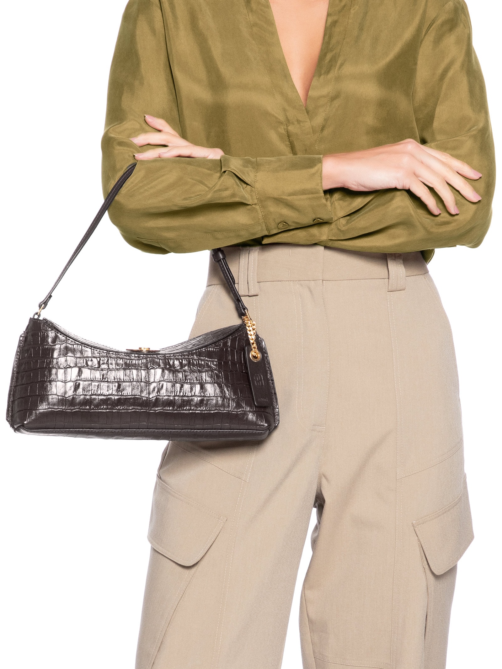 Bolsa Feminina Baguete New Croc Marrom Schutz