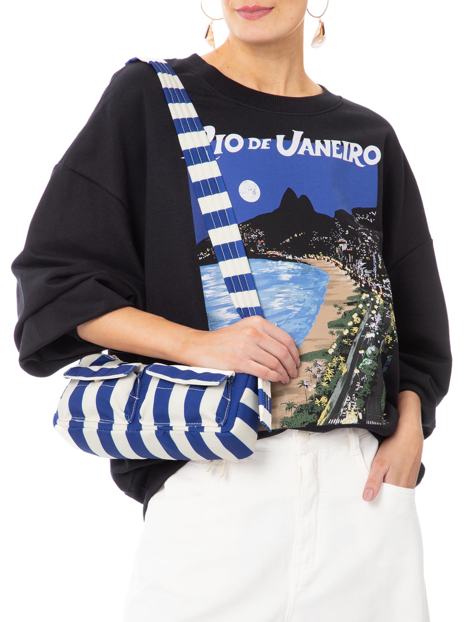 Bolsa Feminina Baquete Listrado Sonho Mr Azul Farm Etc