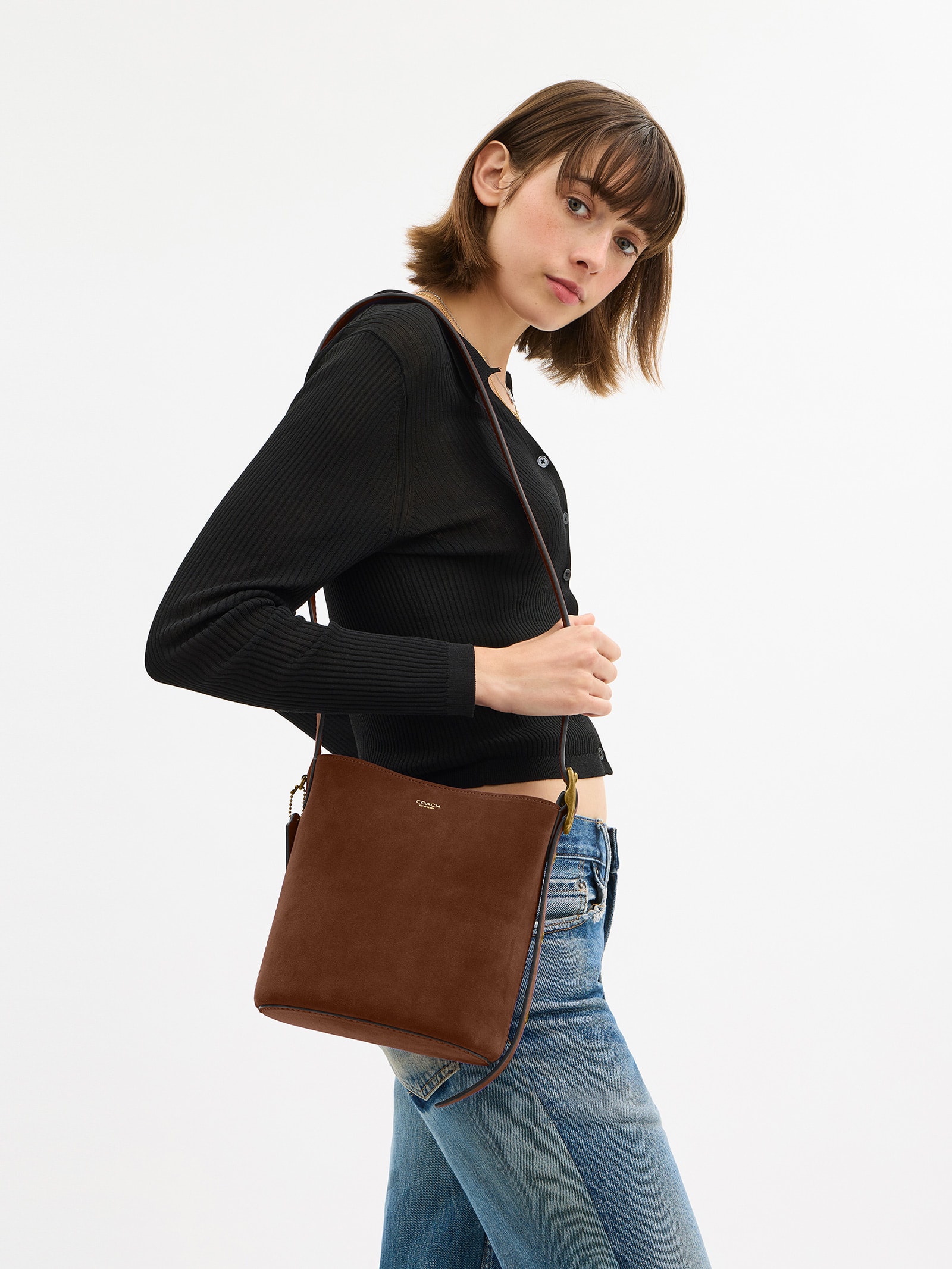 Bolsa Feminina Bleecker Bucket Suede Marrom Coach