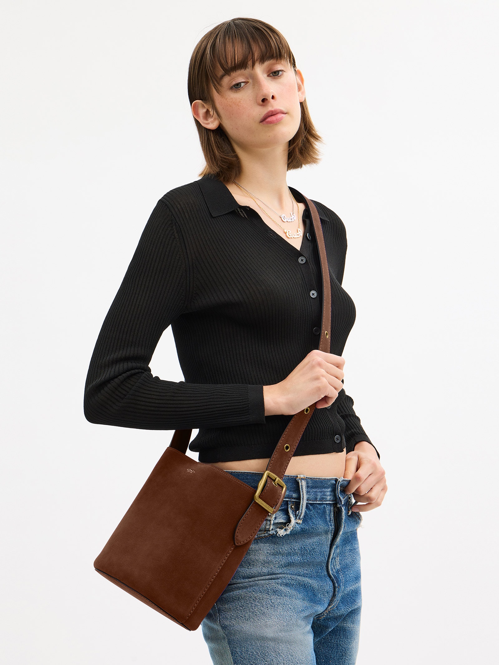 Bolsa Feminina Bleecker Bucket Suede Marrom Coach