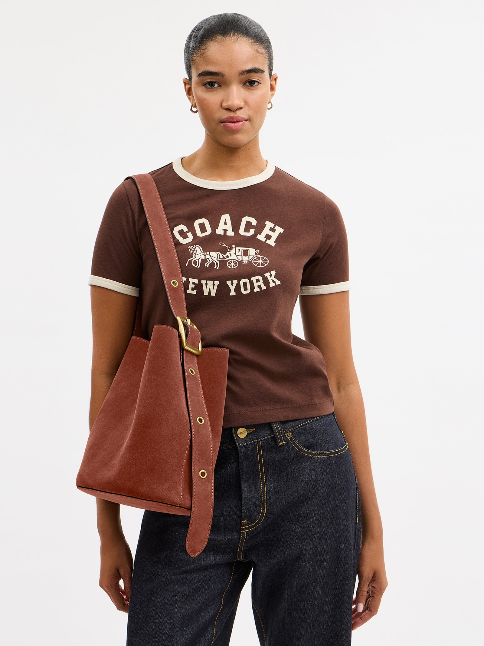 Bolsa Feminina Bleecker Bucket Suede – Marrom Coach