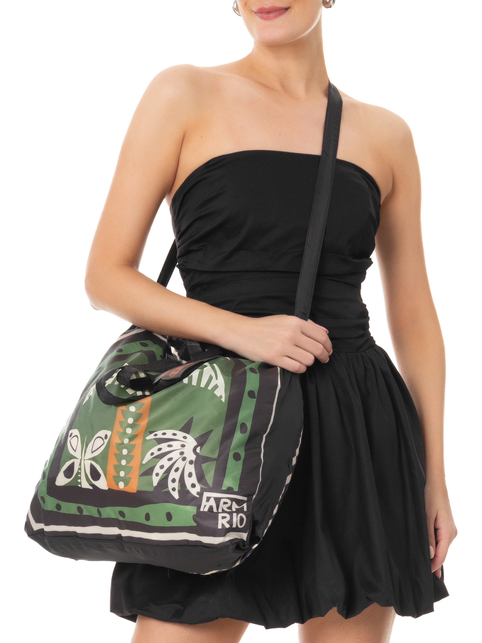 Bolsa Feminina Bolsinha Me Leva Gráfico Tropi Preto Farm Etc