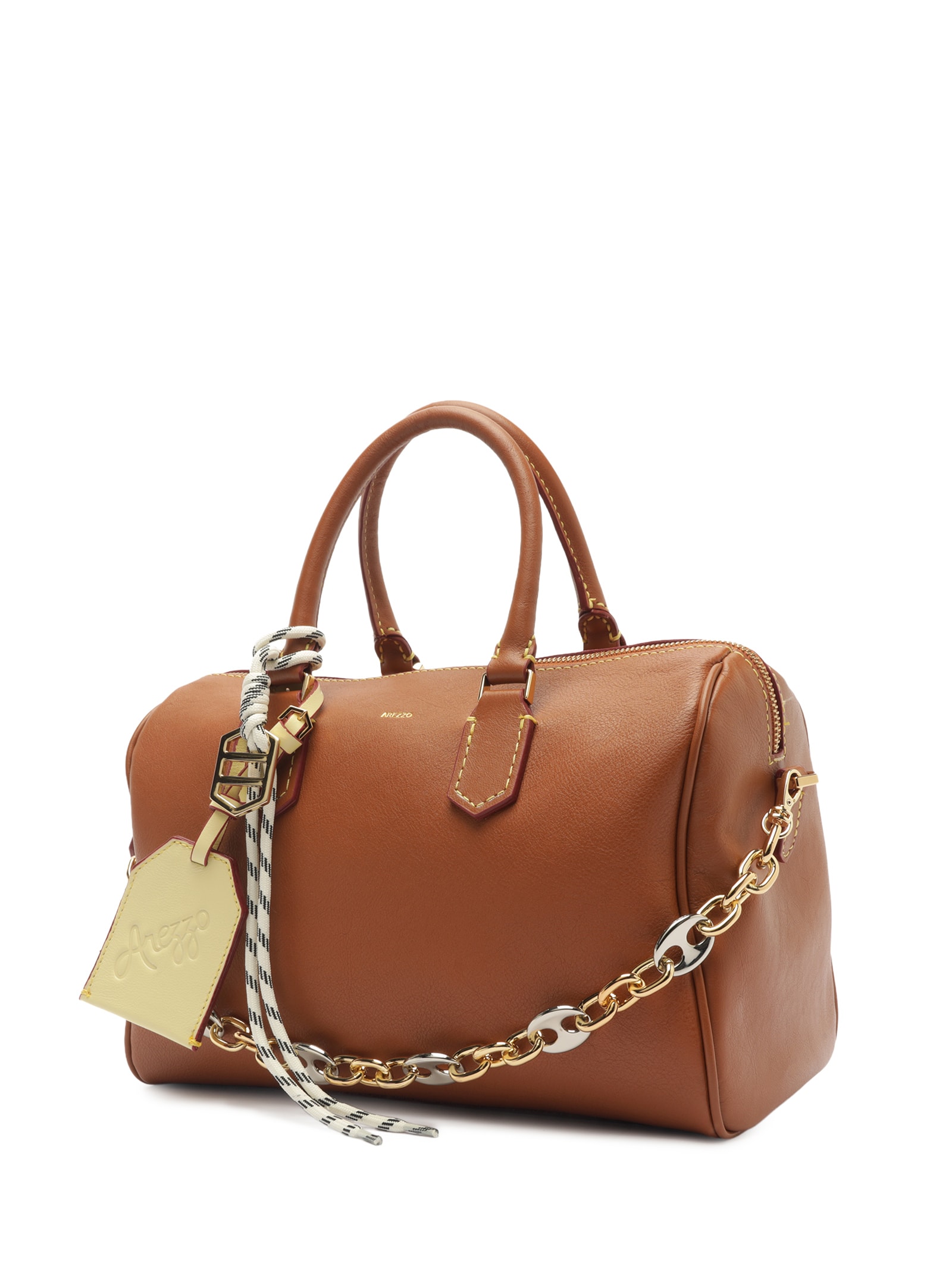 Bolsa Feminina Bowling Couro Média Alça Corrente Marrom Arezzo