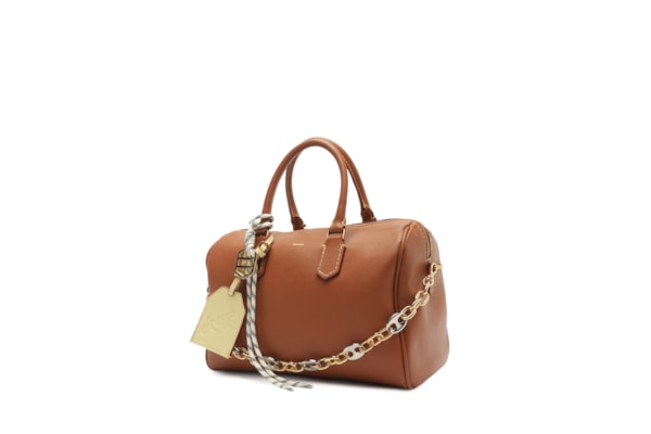 Bolsa Feminina Bowling Couro Média Alça Corrente - Marrom