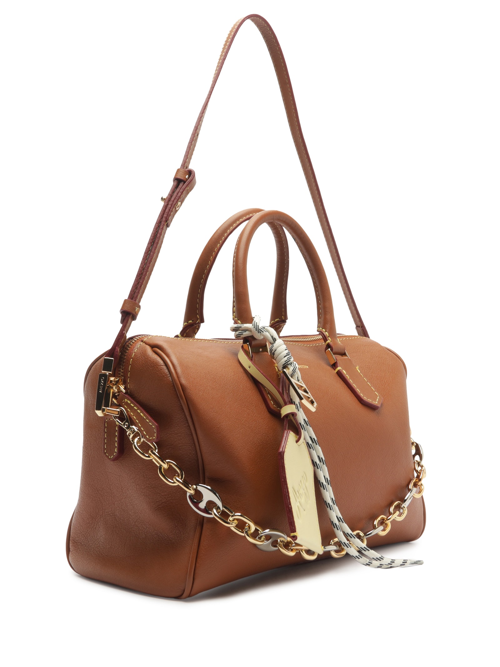 Bolsa Feminina Bowling Couro Média Alça Corrente Marrom Arezzo