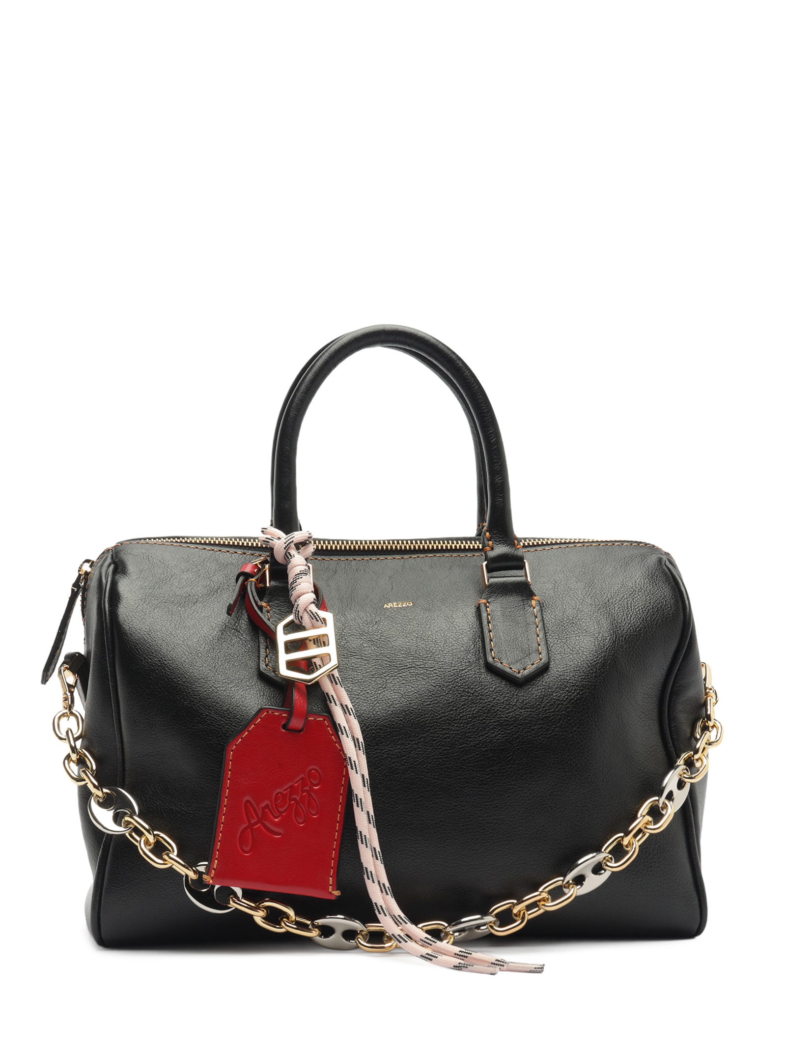 Bolsa Feminina Bowling Couro Média Alça Corrente Preto Arezzo