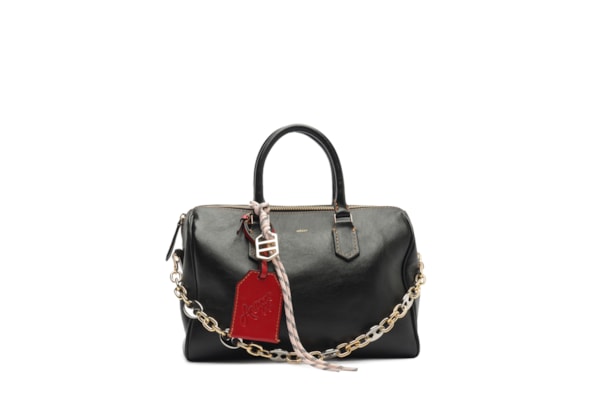 Bolsa Feminina Bowling Couro Média Alça Corrente - Preto