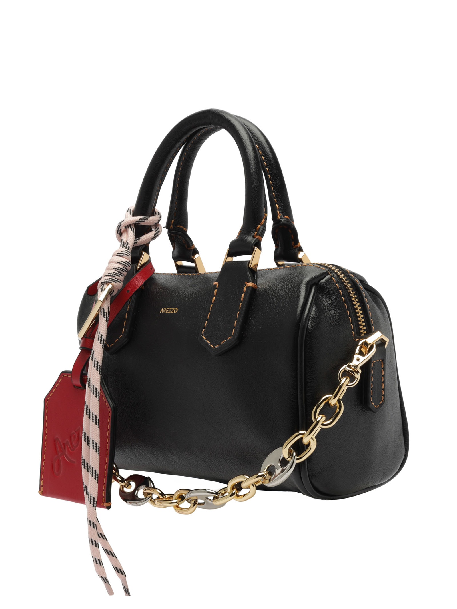 Bolsa Feminina Bowling Tiracolo Couro Pequena Corrente Preto Arezzo