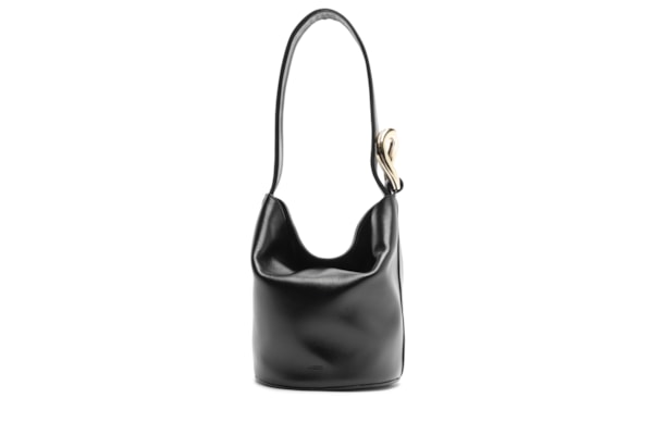 Bolsa Feminina Bucket Pequena Alça Larga Couro Metais - Preto