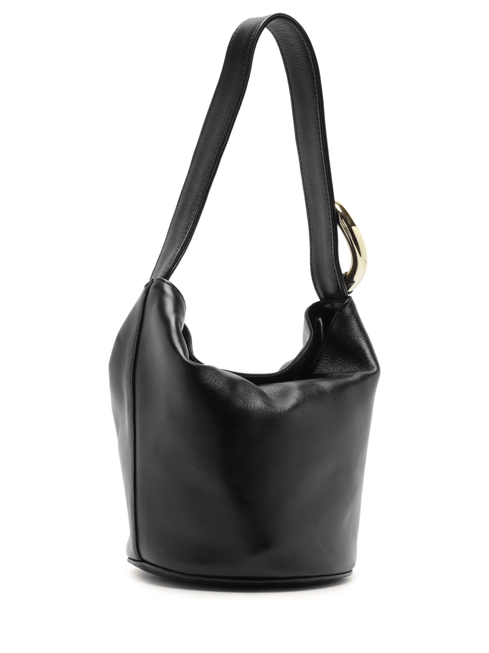 Bolsa Feminina Bucket Pequena Alça Larga Couro Metais Preto Arezzo