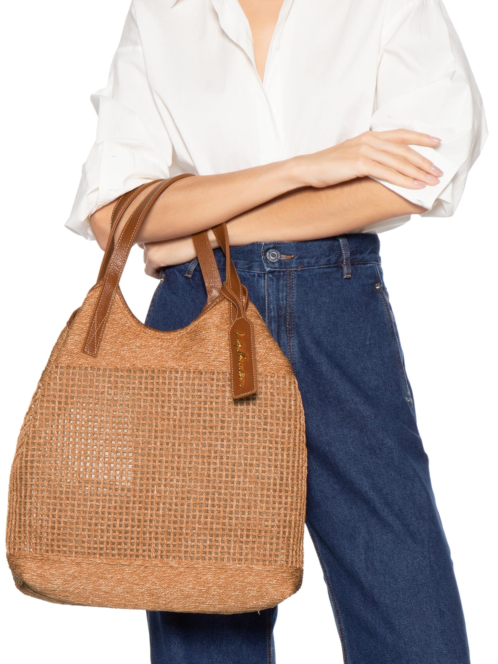 Bolsa Feminina Cabedal Areia Viena Caramelo Bege Luiza Barcelos