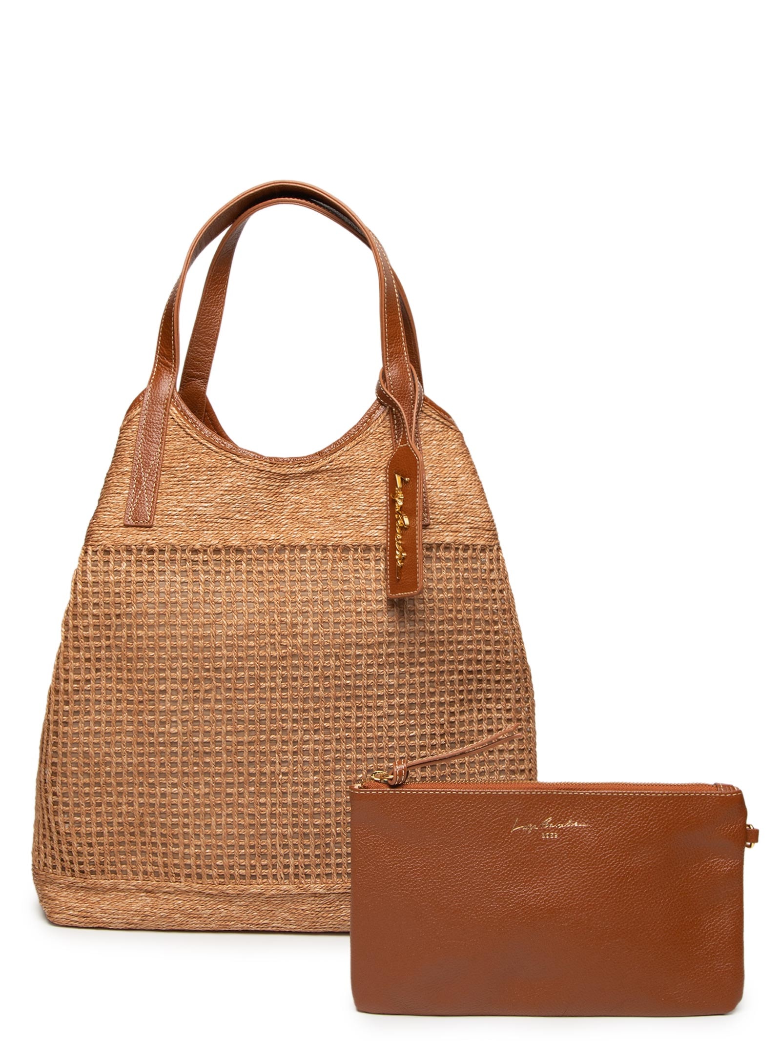 Bolsa Feminina Cabedal Areia Viena Caramelo Bege Luiza Barcelos