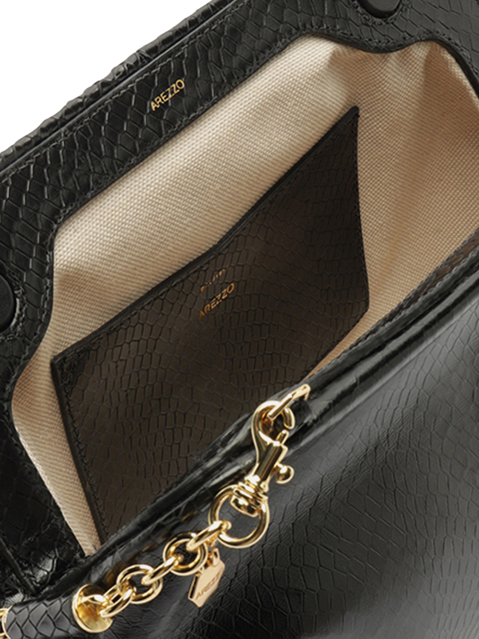 Bolsa Feminina Clutch Couro Média Snake Preto Arezzo