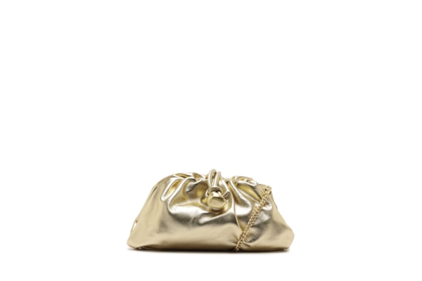 Bolsa Feminina Clutch de Couro Média com Corrente - Dourado