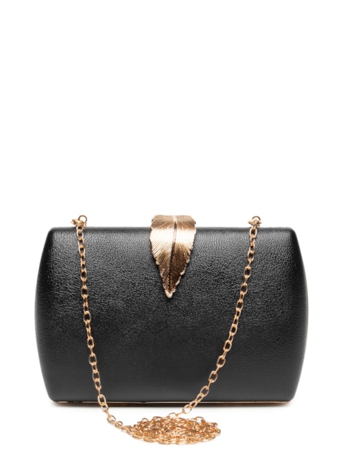 Bolsa Feminina Clutch Folhagem – Preto