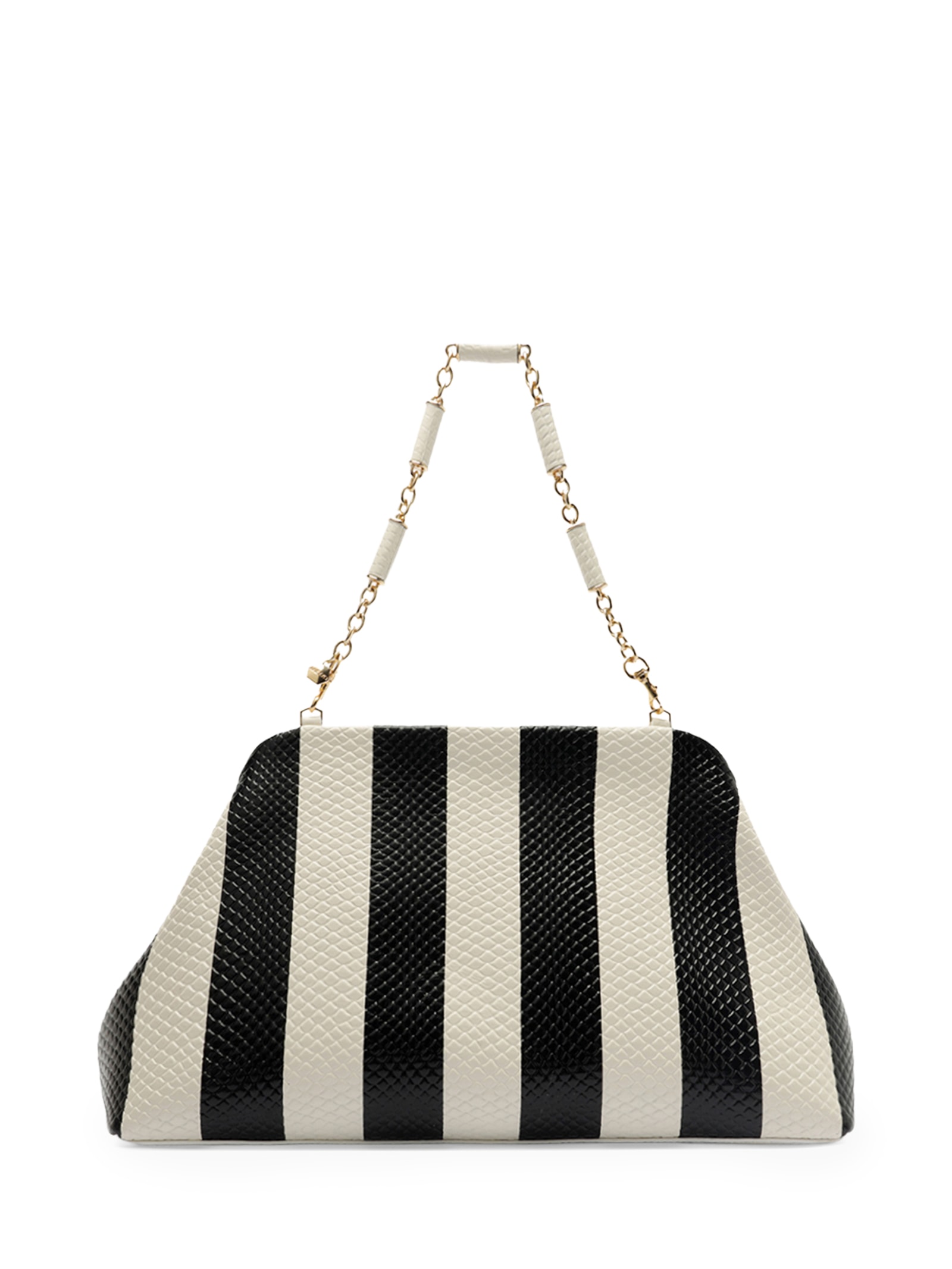 Bolsa Feminina Clutch Listras Couro Média Snake Branco Arezzo