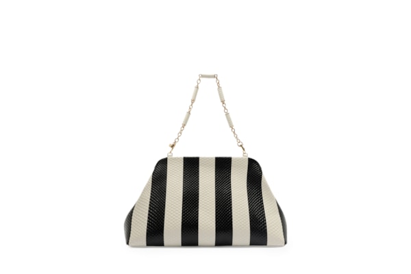 Bolsa Feminina Clutch Listras Couro Média Snake - Branco