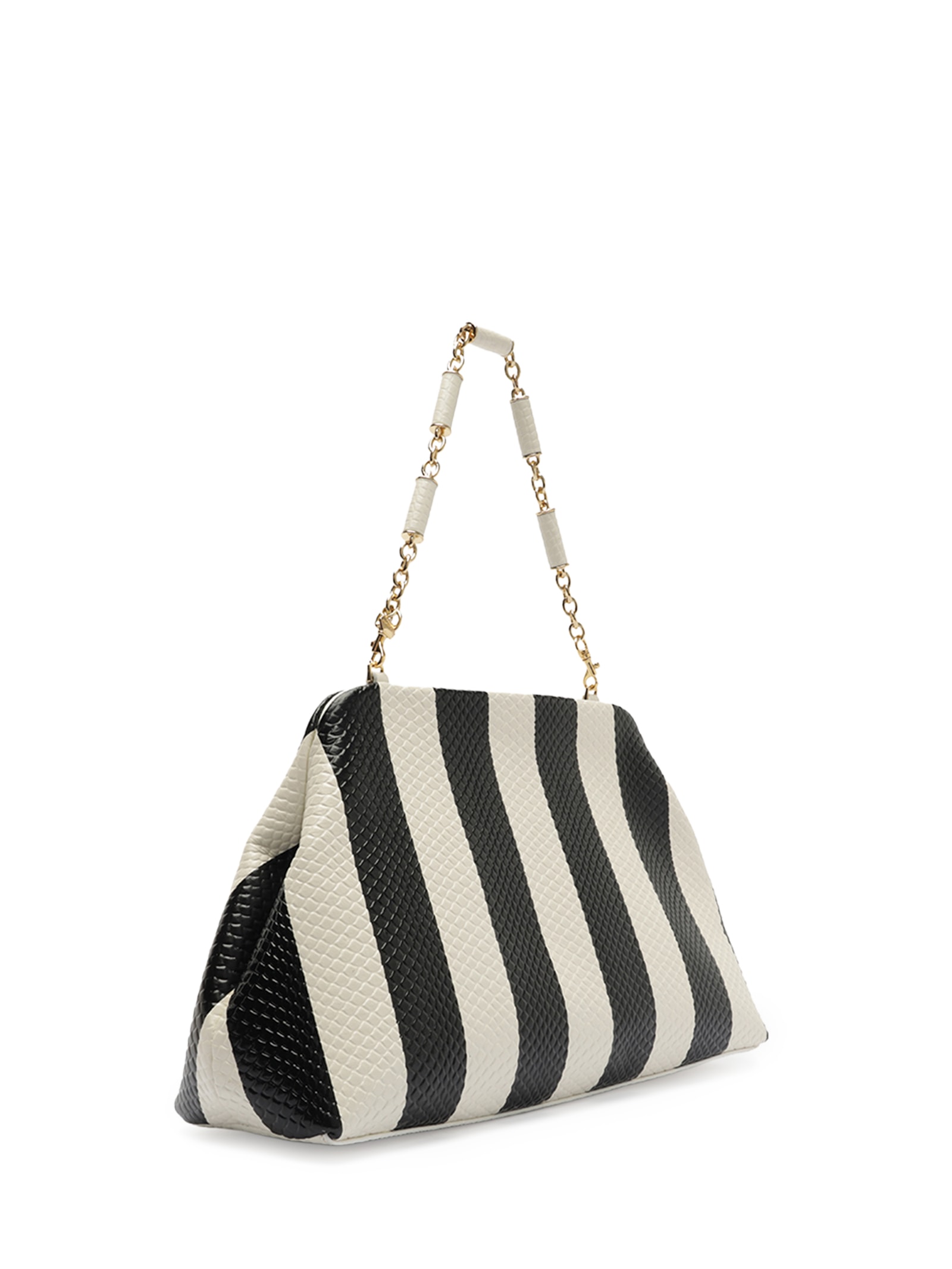 Bolsa Feminina Clutch Listras Couro Média Snake Branco Arezzo