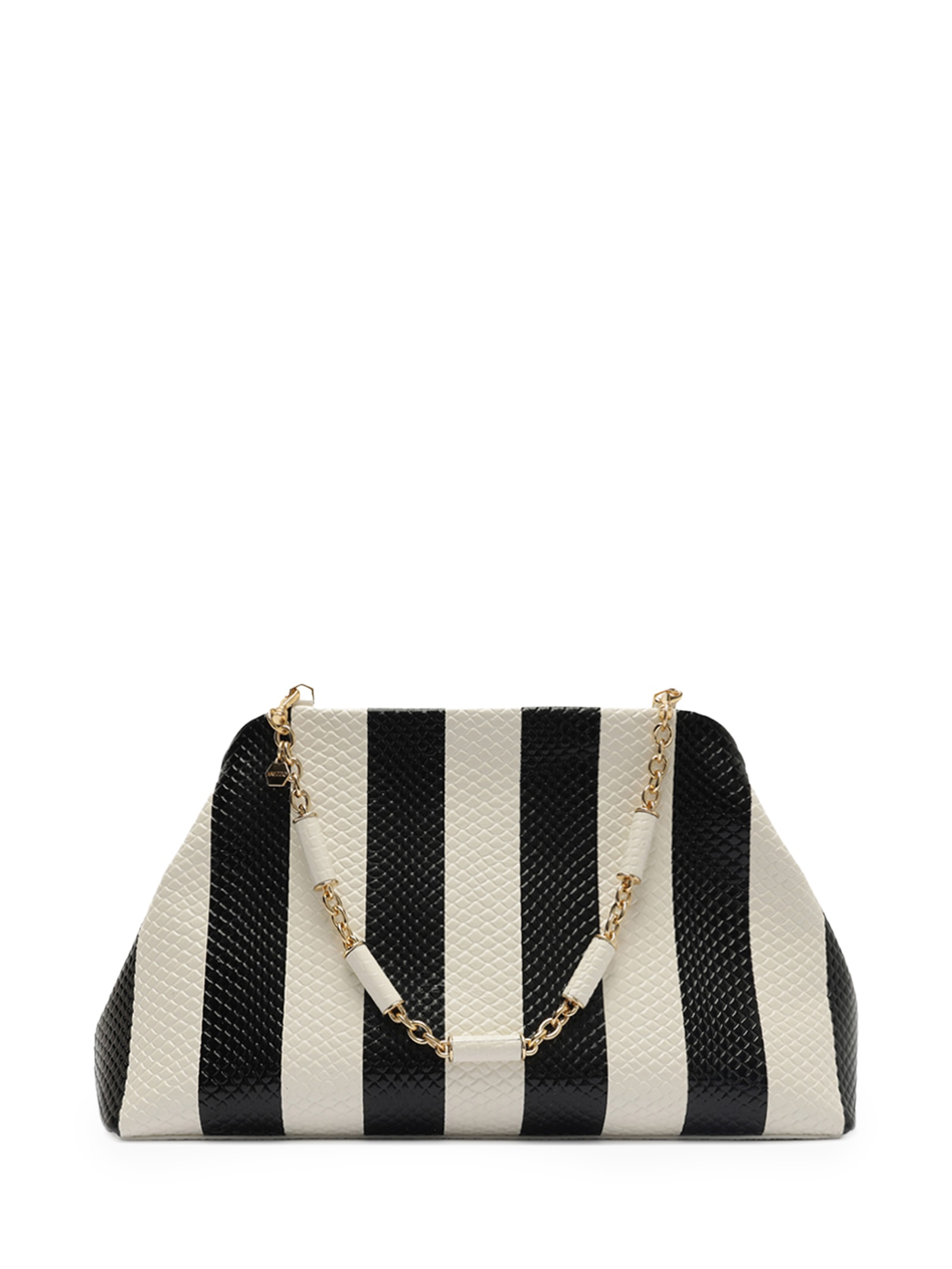 Bolsa Feminina Clutch Listras Couro Média Snake Branco Arezzo