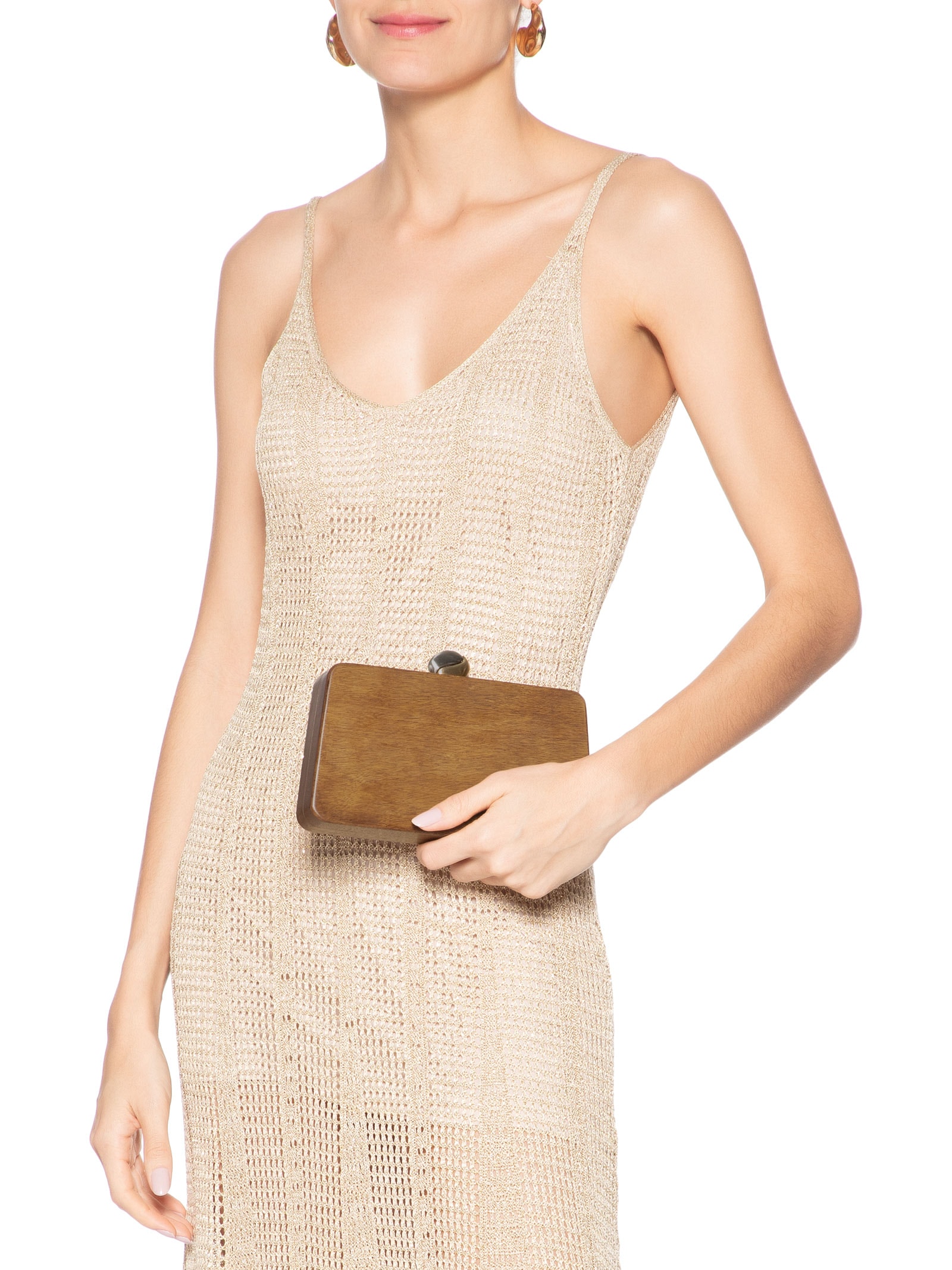 Bolsa Feminina Clutch Madeira Antonella Bege Schutz + Nati Vozza